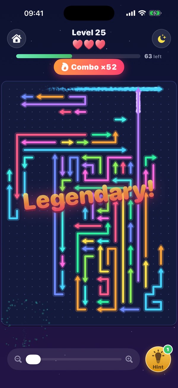 Untangling a neon arrow maze in Arrow Maze
